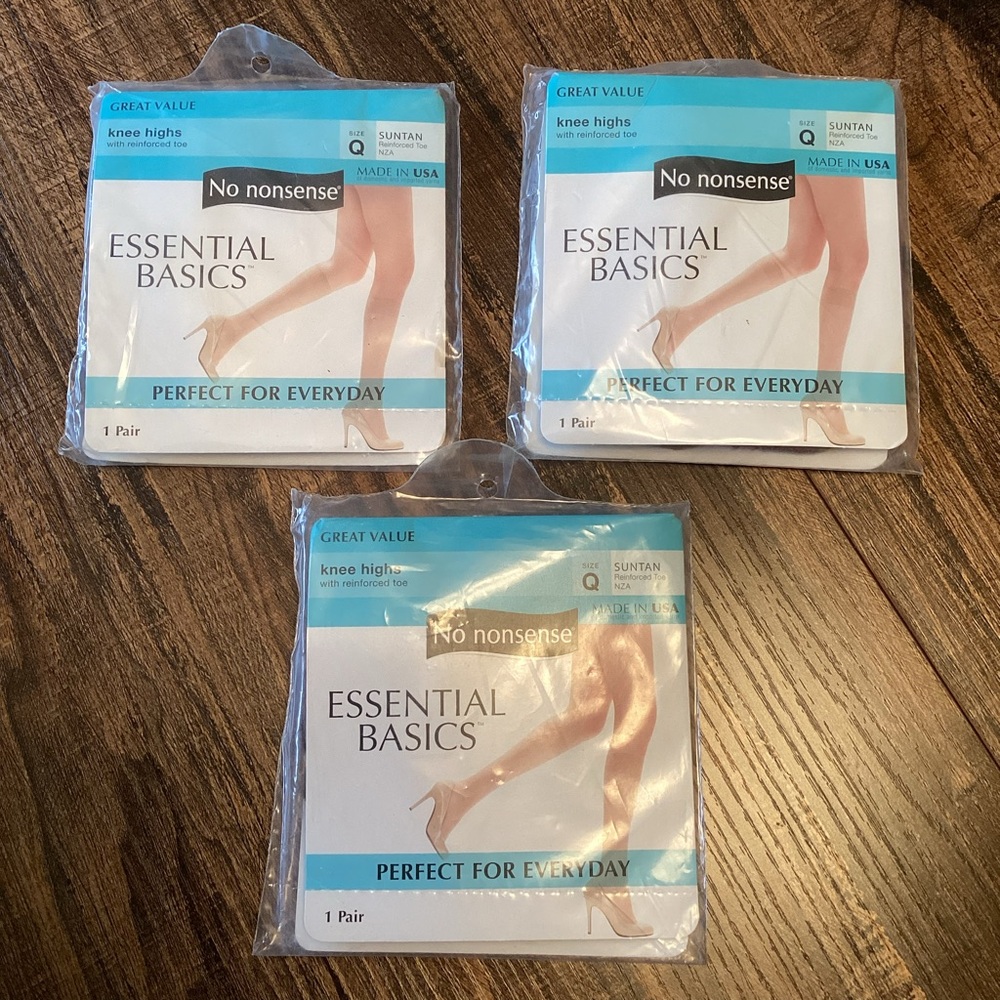 Vintage Old Stock No Nonsense Knee High Stockings‎ Suntan Reinforced Toe Queen